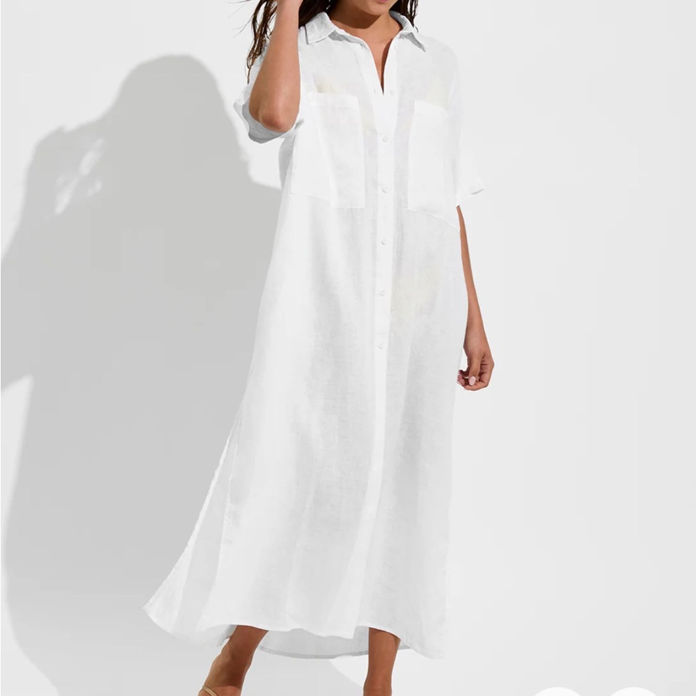 Left On Friday White Maxi Shirt Dress